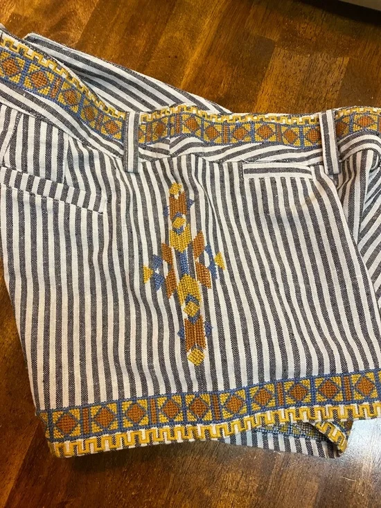 THML Navy and White Striped Shorts with Yellow Embroidered Trim - Picture 3 of 4